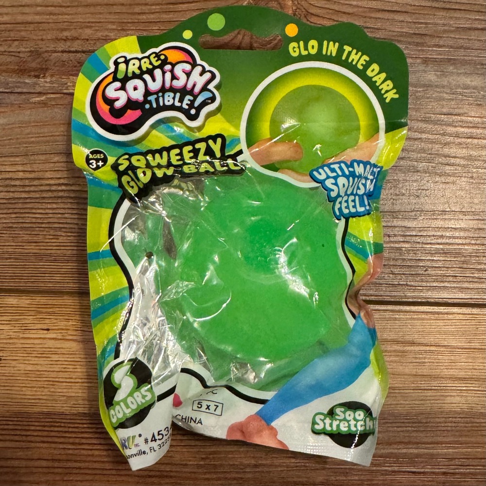 JA-RU Irre-Squish-Tible Squeezy Glow Ball Green Stretchy Sensory Toy 4534
